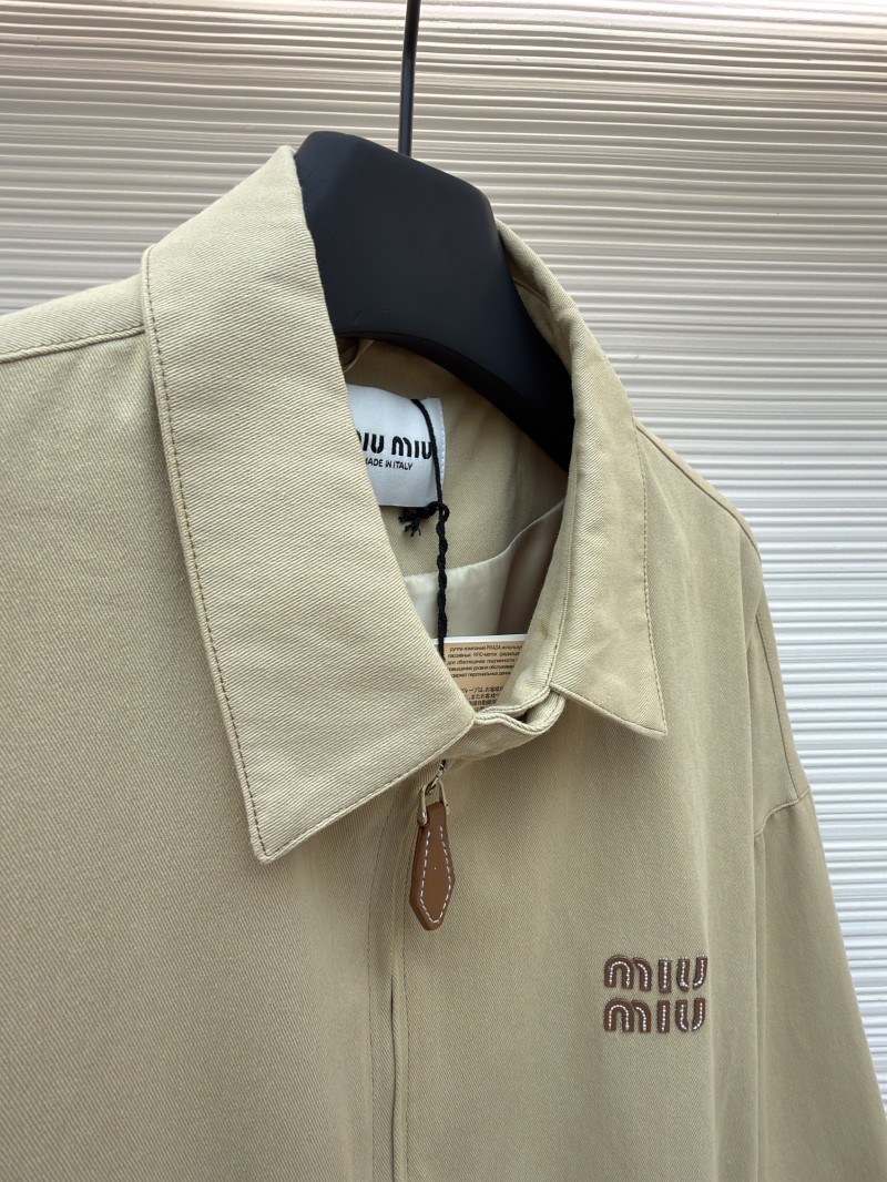Miu Miu Solid Color Lapel Zipper Micro Logo Long Sleeve Jacket 7