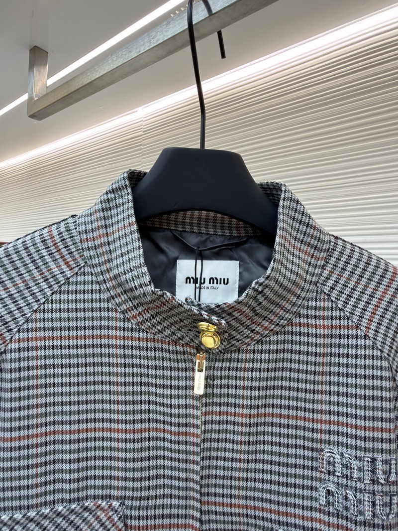 Miu Miu Checkered Stand Collar Zipper Long Sleeve Jacket 2