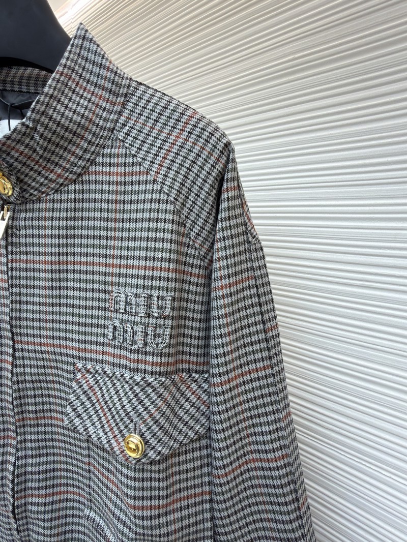 Miu Miu Checkered Stand Collar Zipper Long Sleeve Jacket 4