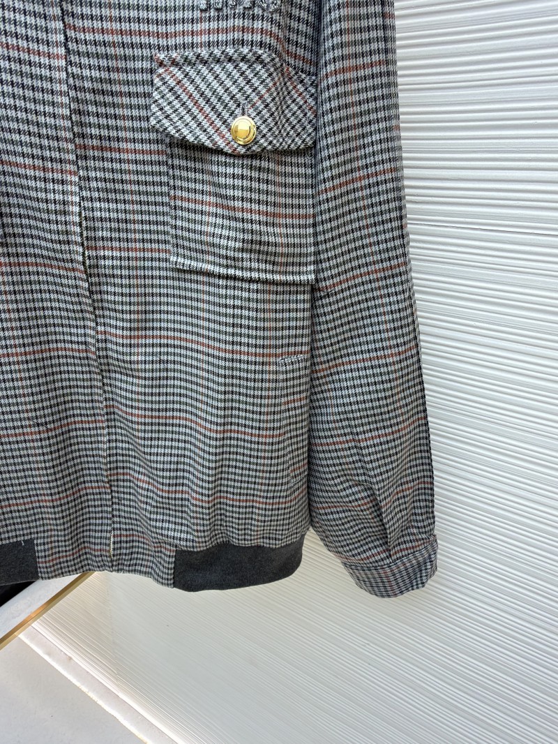 Miu Miu Checkered Stand Collar Zipper Long Sleeve Jacket 6