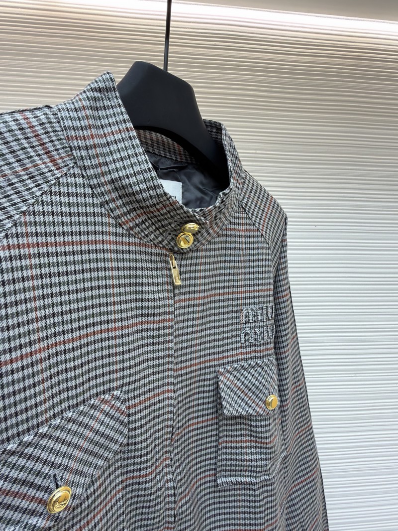 Miu Miu Checkered Stand Collar Zipper Long Sleeve Jacket 7