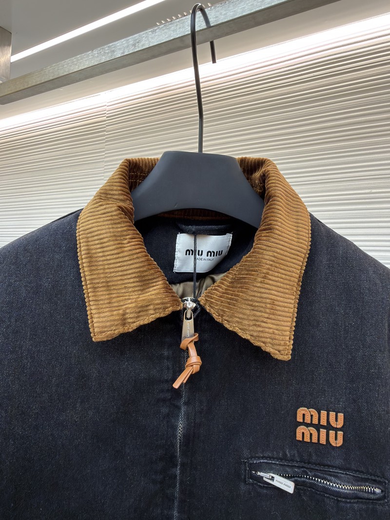 Miu Miu Corduroy Collar Denim Jacket Coat 2
