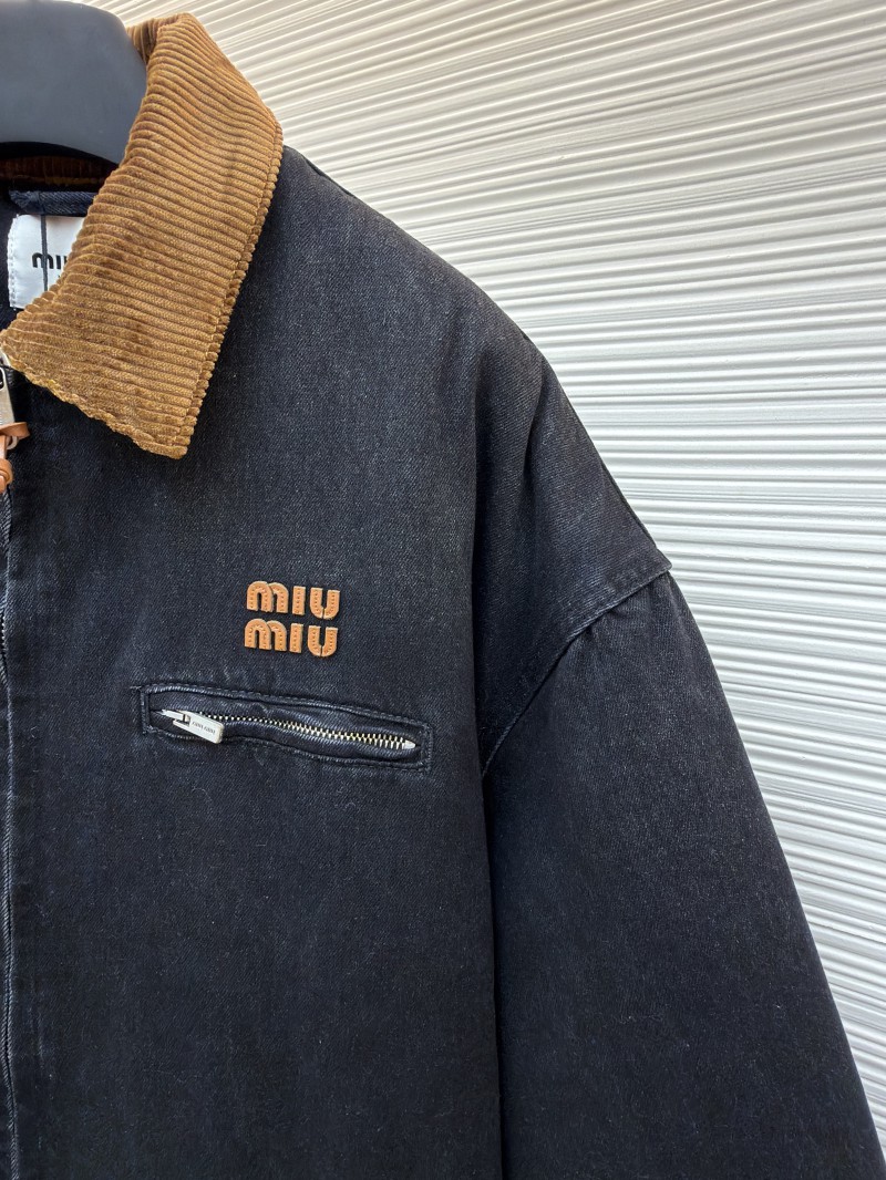 Miu Miu Corduroy Collar Denim Jacket Coat 4