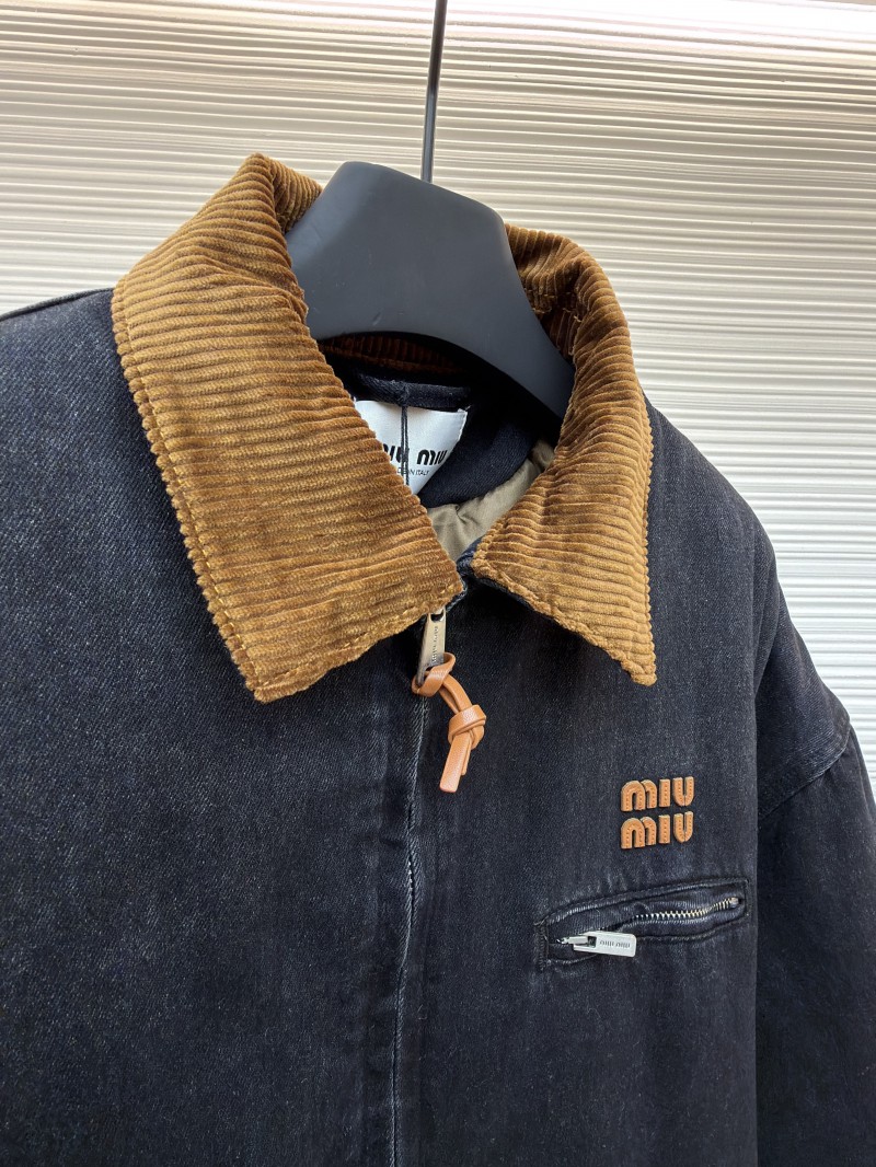 Miu Miu Corduroy Collar Denim Jacket Coat 7