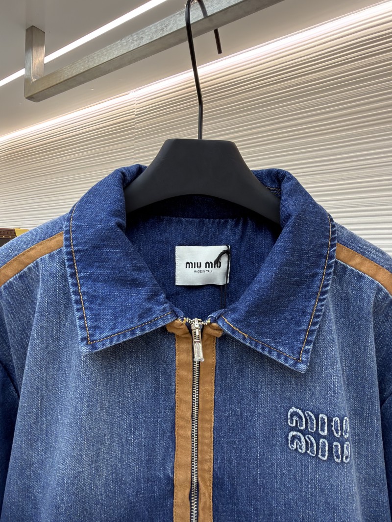 Miu Miu Leather-Trimmed Denim Jacket Coat 2