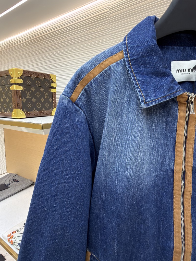 Miu Miu Leather-Trimmed Denim Jacket Coat 3