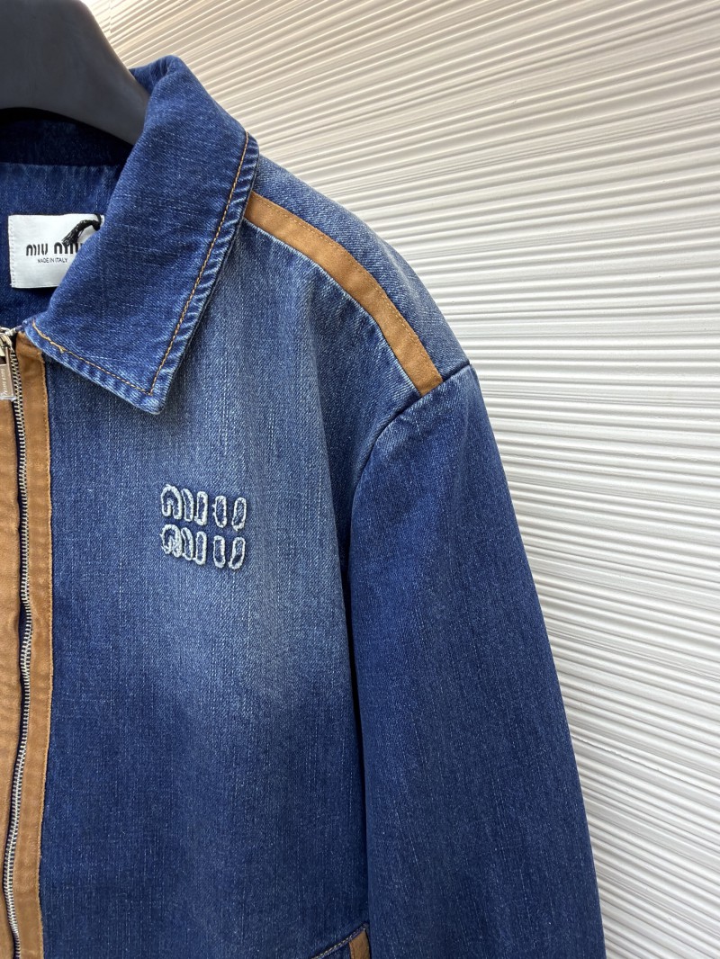 Miu Miu Leather-Trimmed Denim Jacket Coat 4