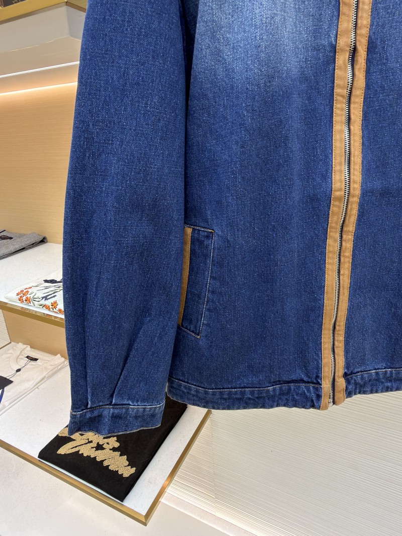 Miu Miu Leather-Trimmed Denim Jacket Coat 5