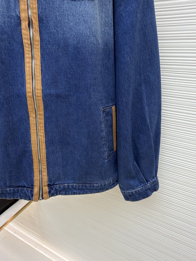 Miu Miu Leather-Trimmed Denim Jacket Coat 6