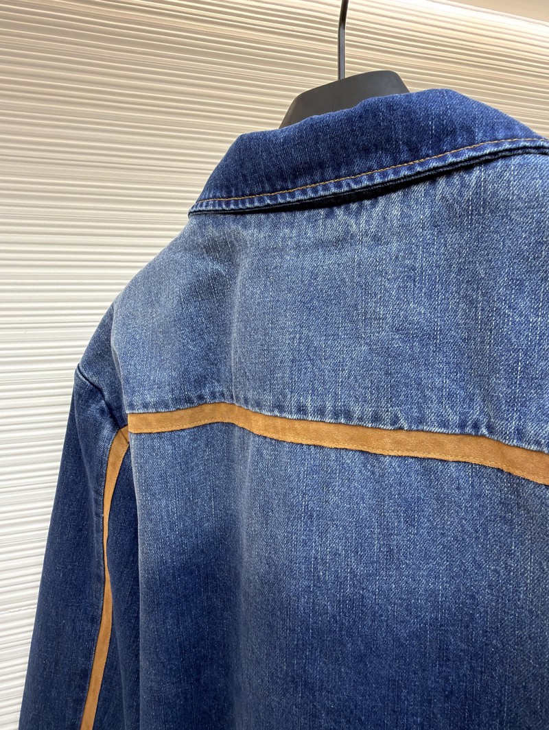 Miu Miu Leather-Trimmed Denim Jacket Coat 8