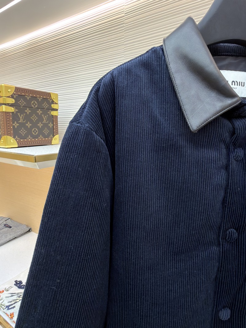 Miu Miu Leather Collar Corduroy Down Jacket 3