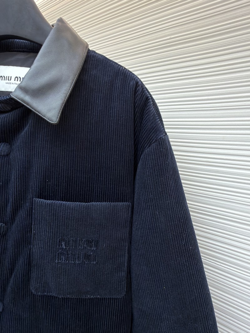 Miu Miu Leather Collar Corduroy Down Jacket 4