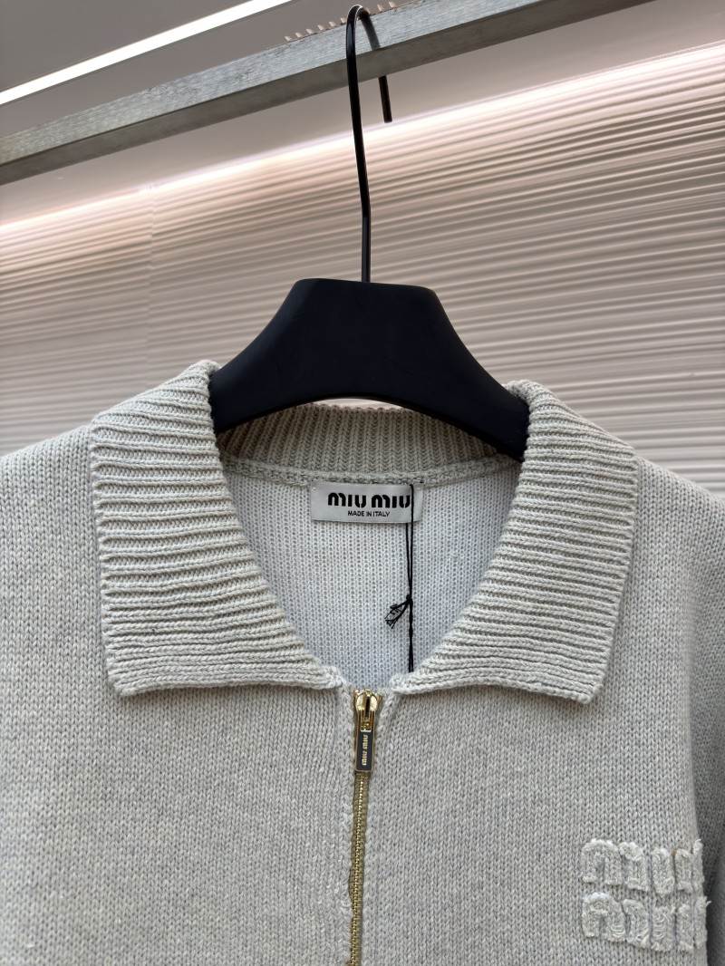 Miu Miu Micro-Logo Zipper Long-Sleeve Sweater 2