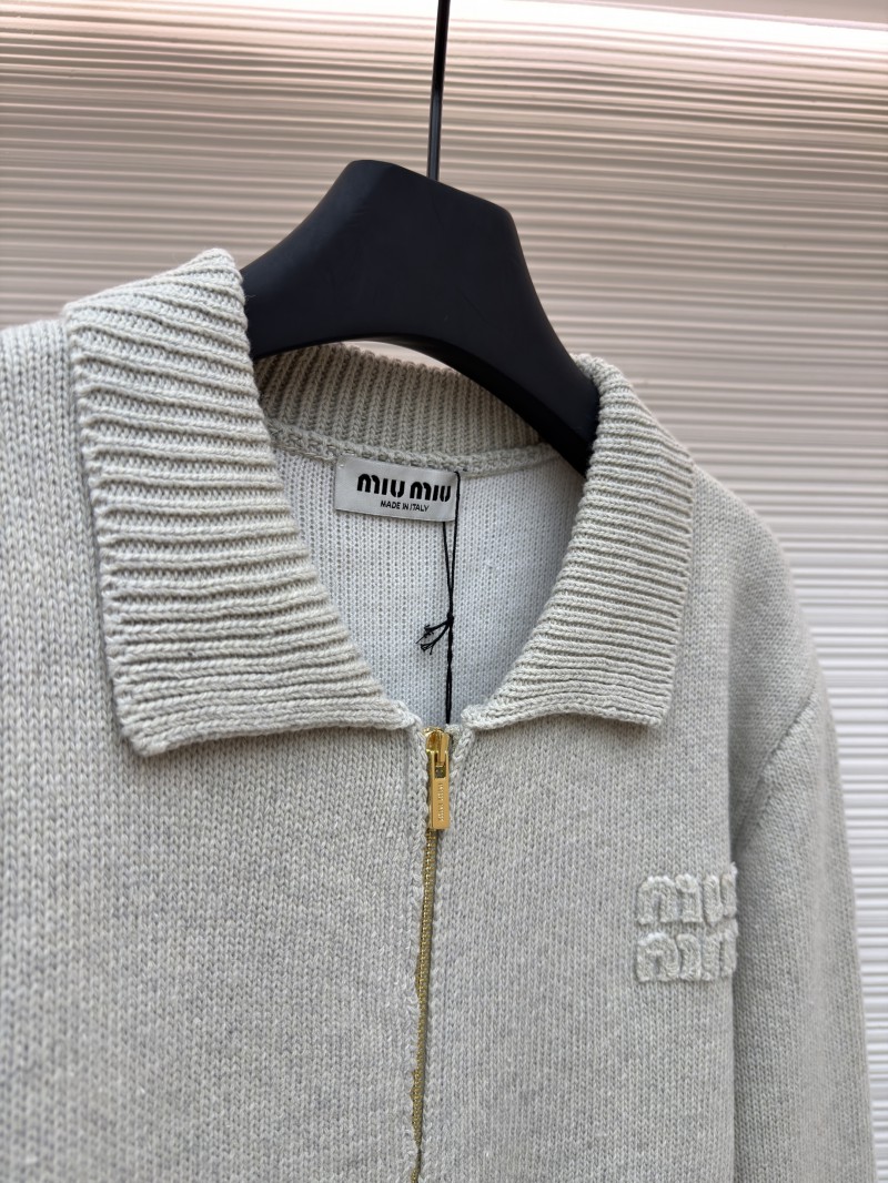 Miu Miu Micro-Logo Zipper Long-Sleeve Sweater 7