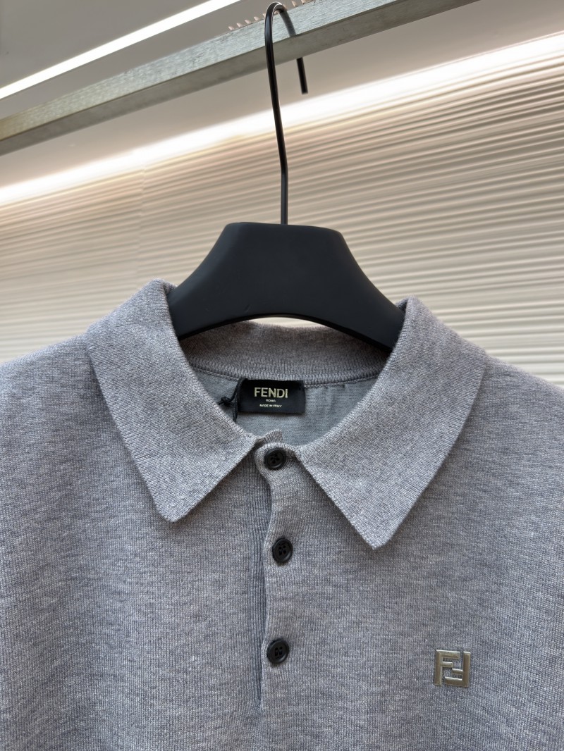 Fendi Double F Gold-Embossed Logo Knit Polo Shirt 1 2