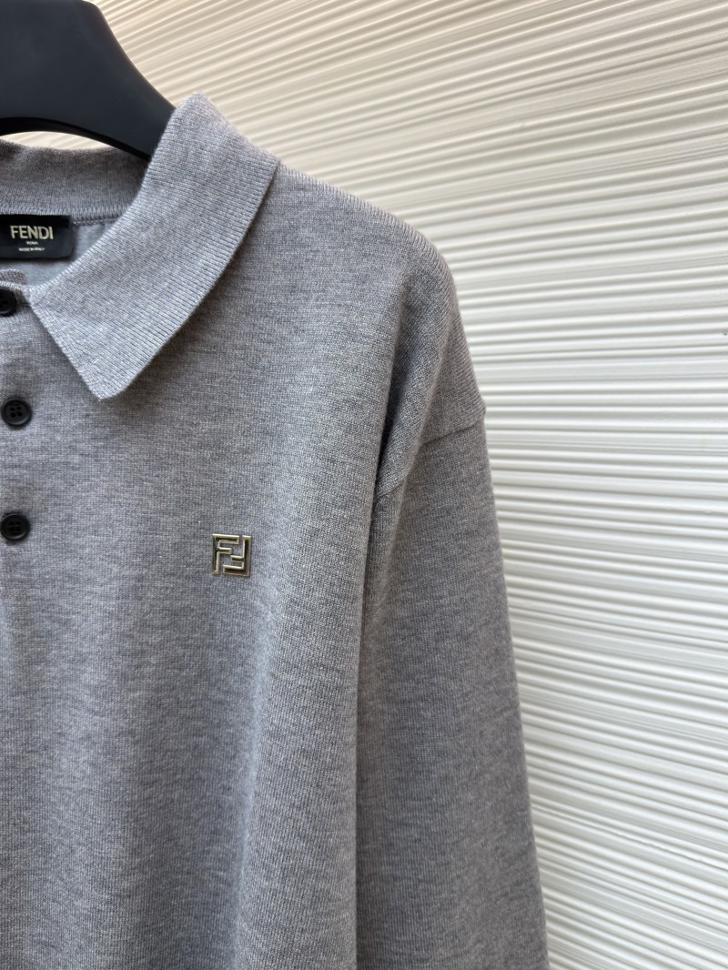 Fendi Double F Gold-Embossed Logo Knit Polo Shirt 1 4