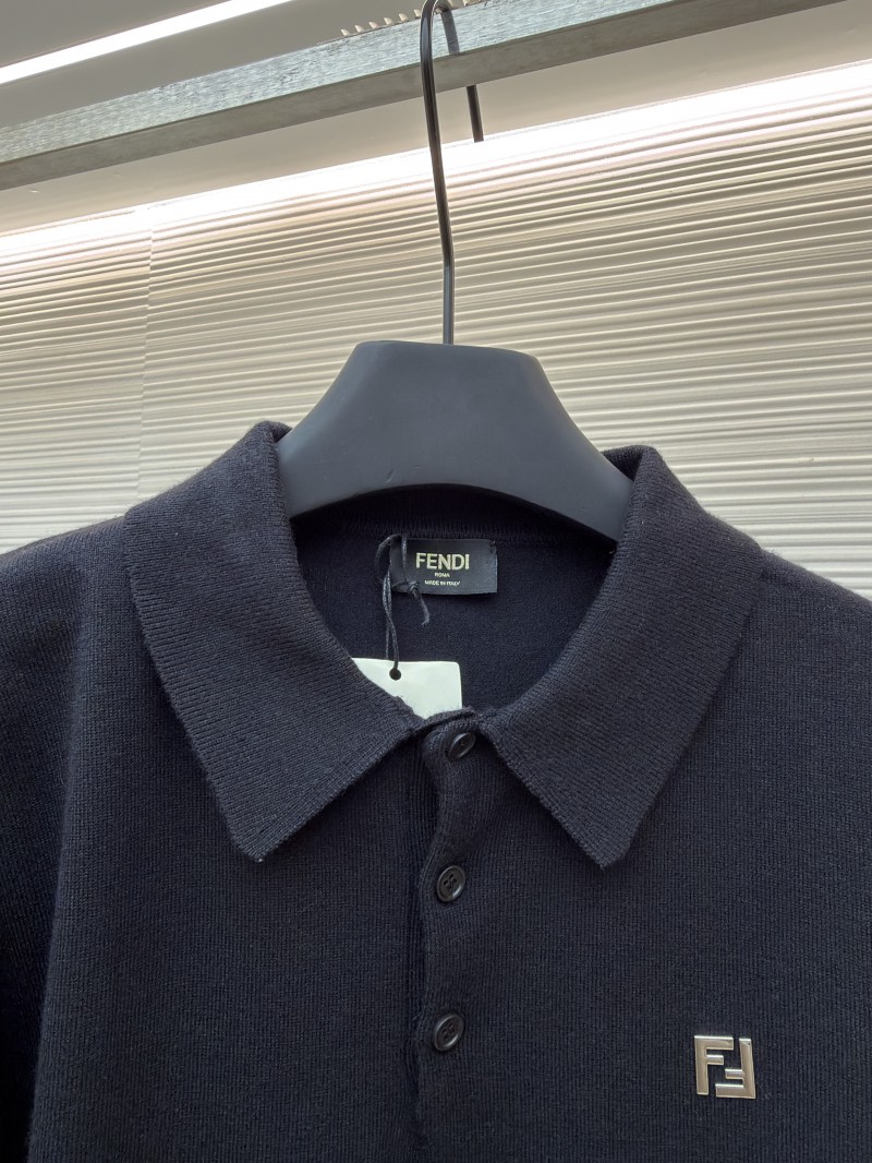 Fendi Double F Gold-Embossed Logo Knit Polo Shirt 2 2