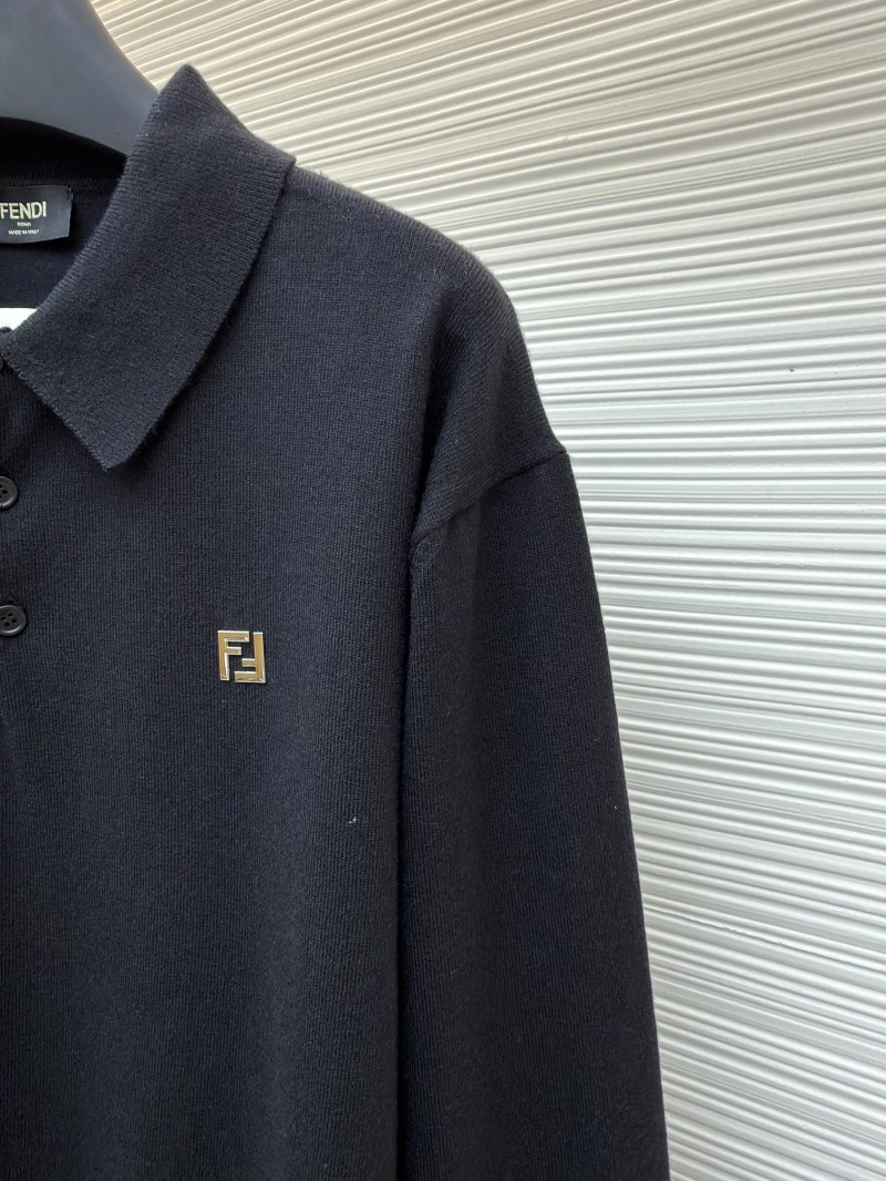 Fendi Double F Gold-Embossed Logo Knit Polo Shirt 2 4