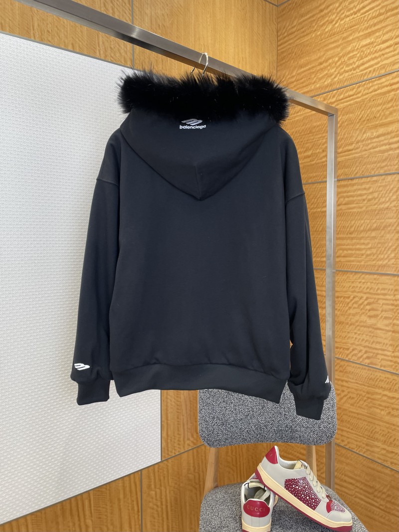 Balenciaga Long-Sleeve Zip-Up Hoodie with Fur Collar 1