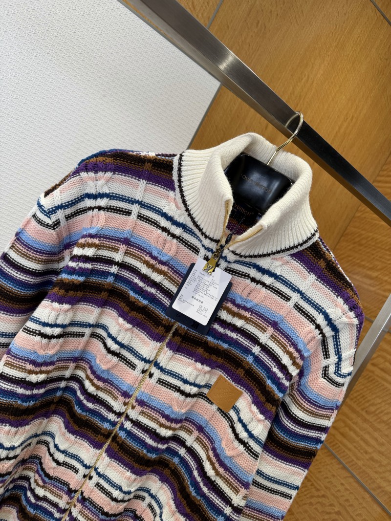 LV Color-Blocked Cable-Knit Zipper Cardigan 2