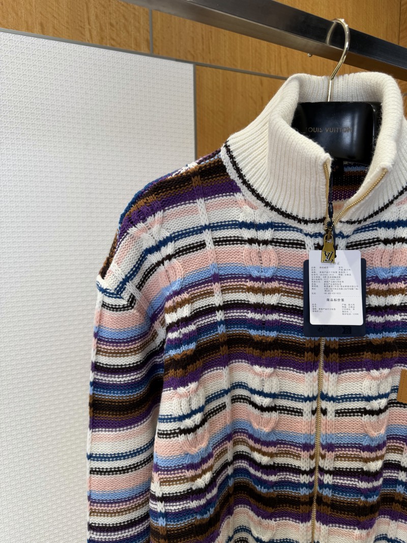 LV Color-Blocked Cable-Knit Zipper Cardigan 3