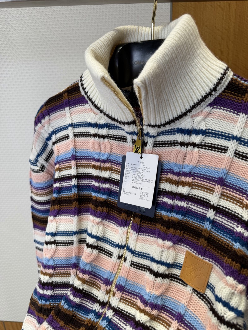 LV Color-Blocked Cable-Knit Zipper Cardigan 6