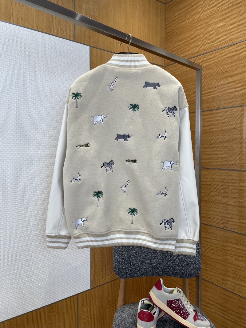 LV Animal Embroidered Patchwork Leather Baseball Jacket 1