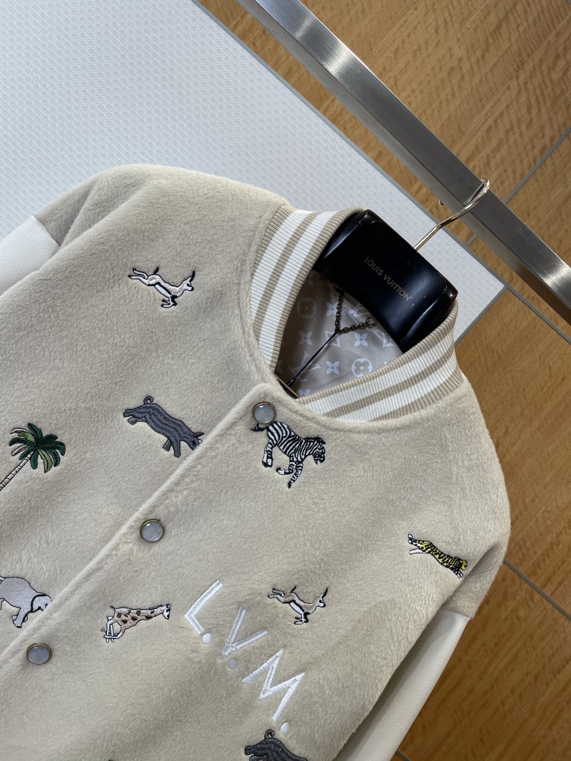 LV Animal Embroidered Patchwork Leather Baseball Jacket 2
