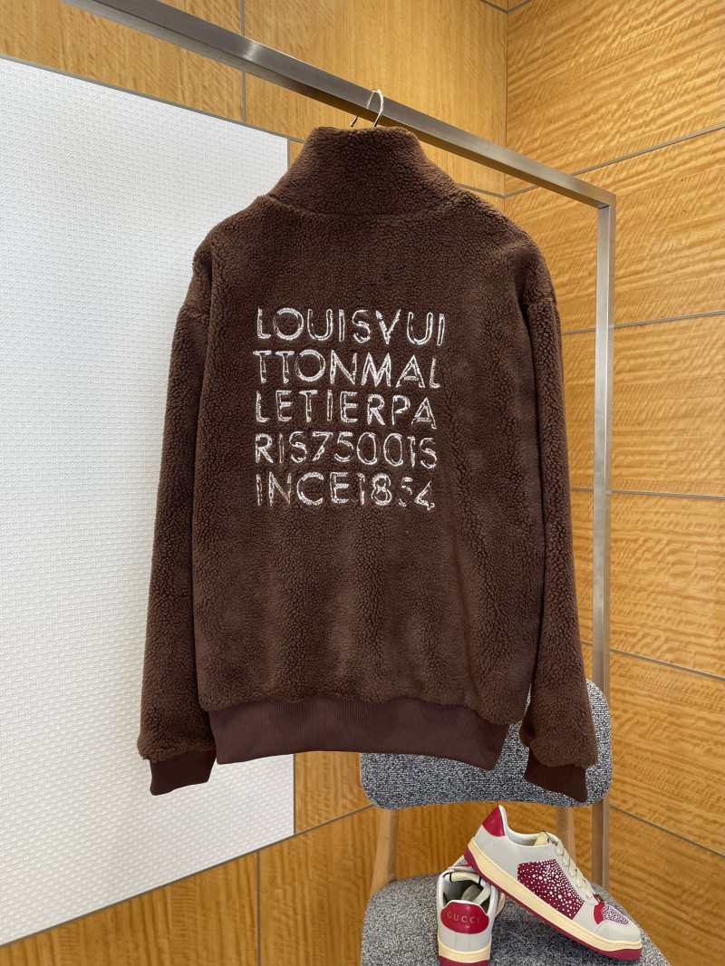 LV Monogram Embroidered Zipper Shearling Jacket 1