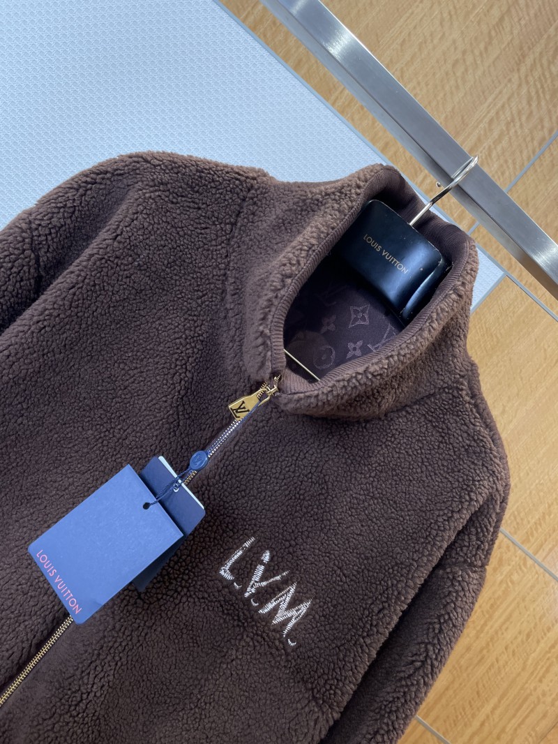 LV Monogram Embroidered Zipper Shearling Jacket 2