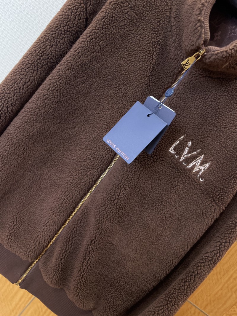 LV Monogram Embroidered Zipper Shearling Jacket 3