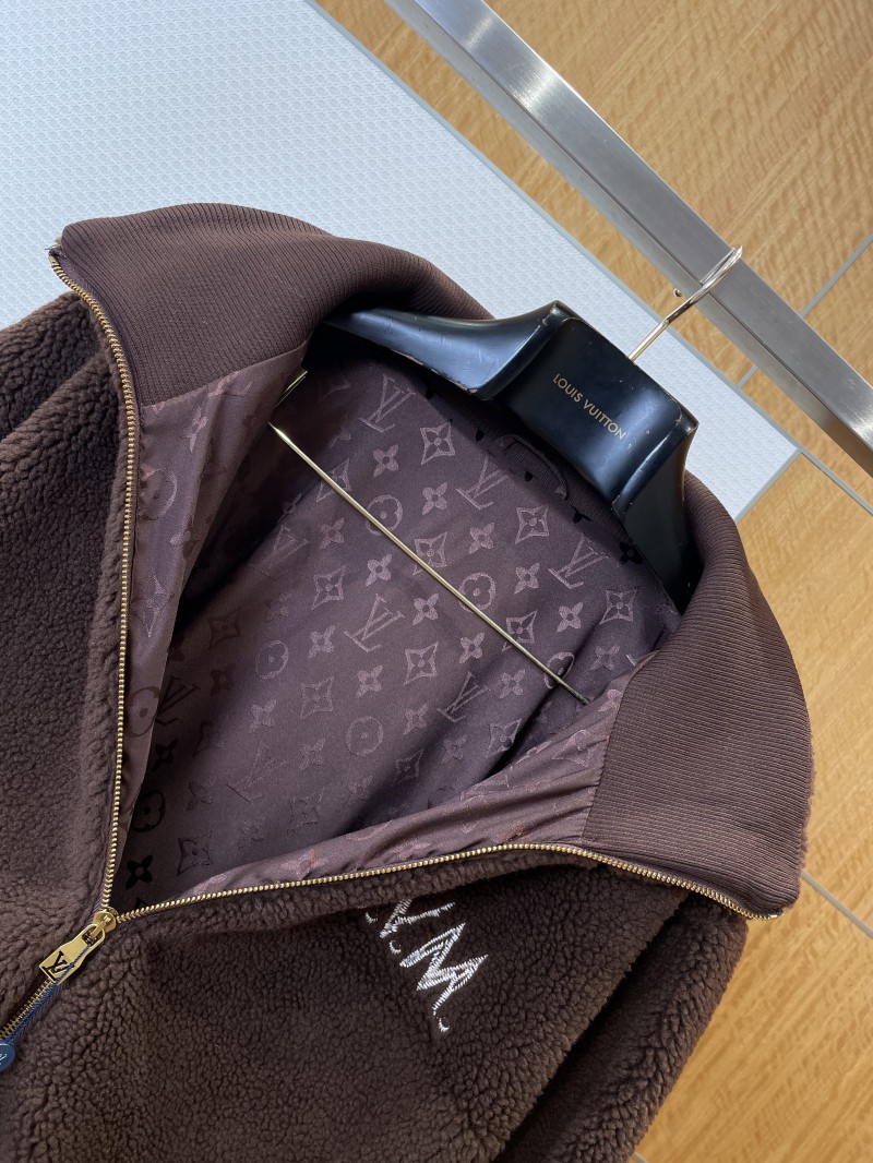 LV Monogram Embroidered Zipper Shearling Jacket 4