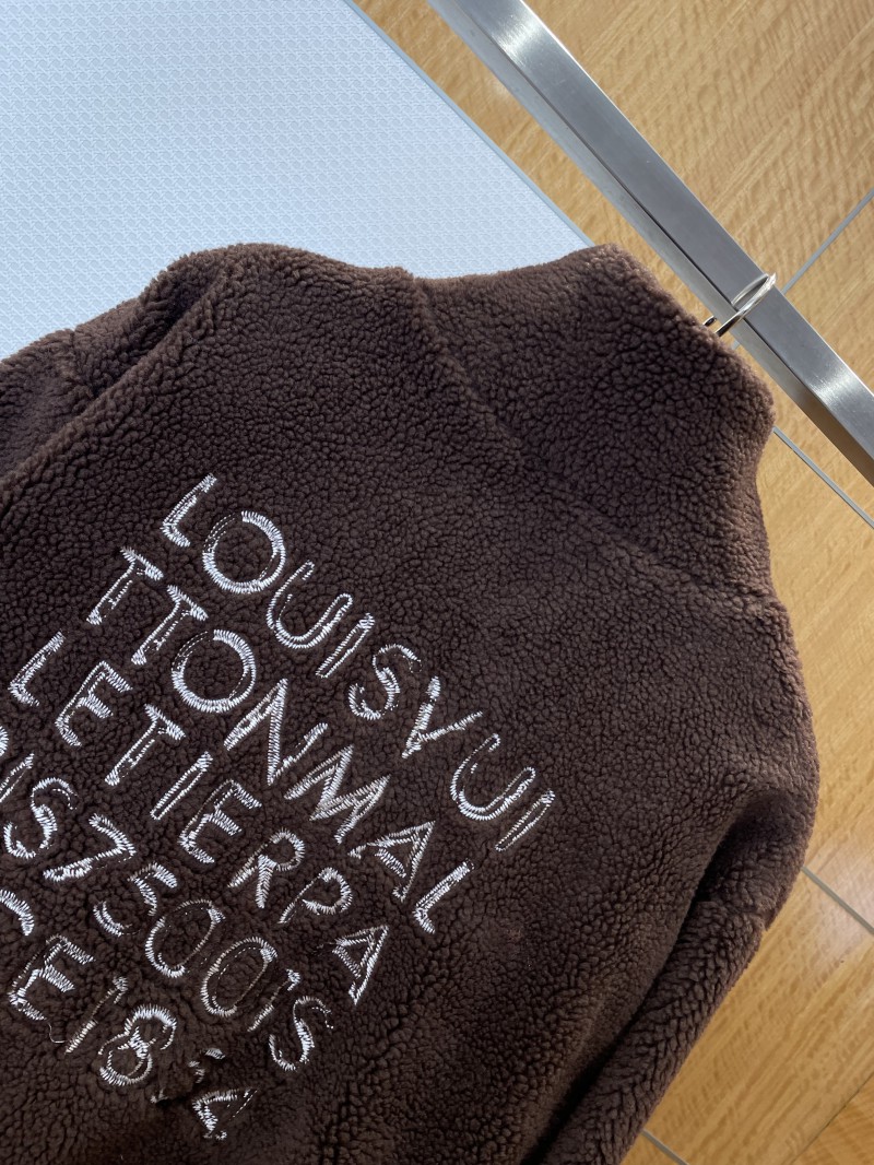 LV Monogram Embroidered Zipper Shearling Jacket 5