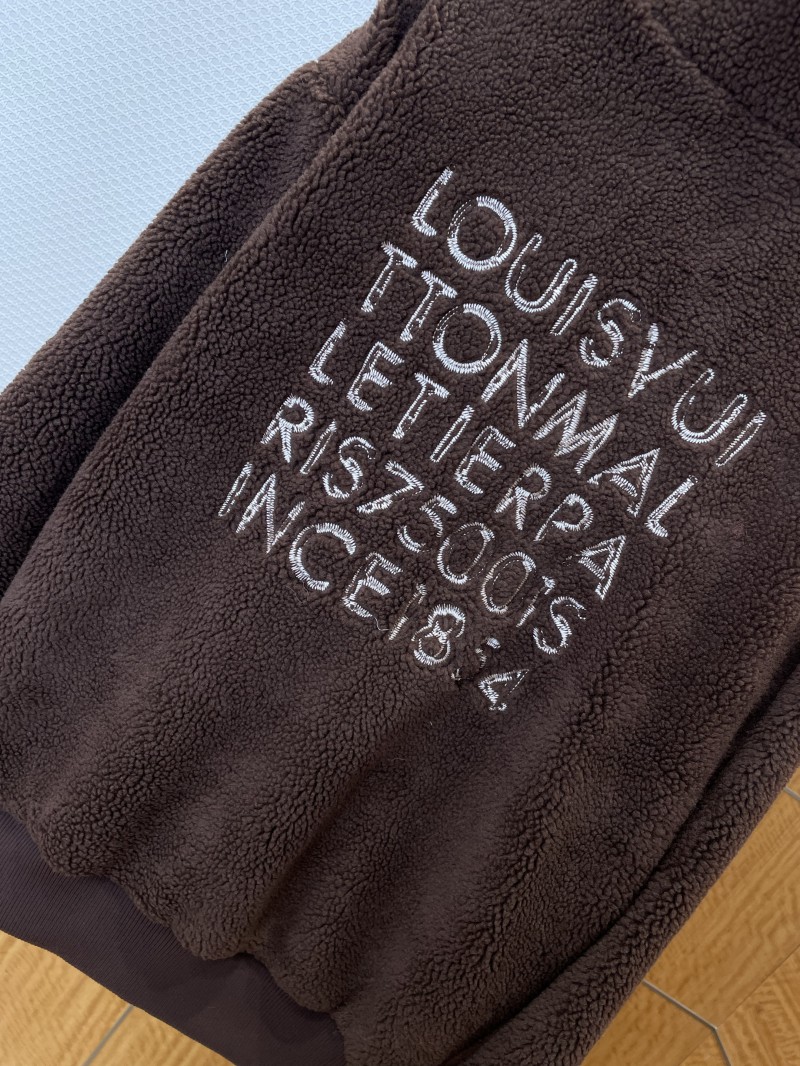 LV Monogram Embroidered Zipper Shearling Jacket 6