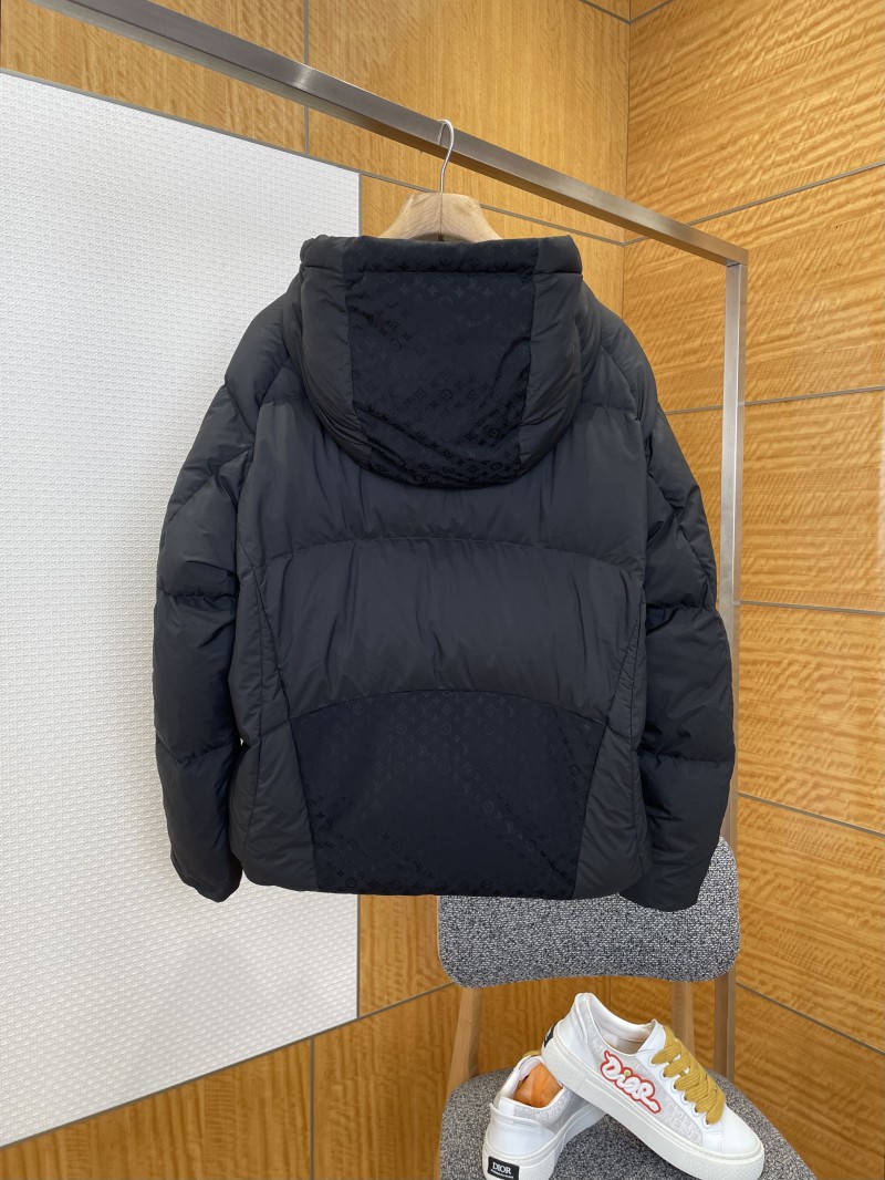 LV Full-Print Patchwork Hooded Down Jacket 1