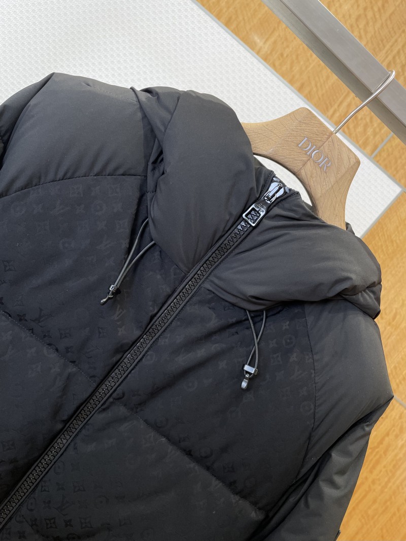 LV Full-Print Patchwork Hooded Down Jacket 2