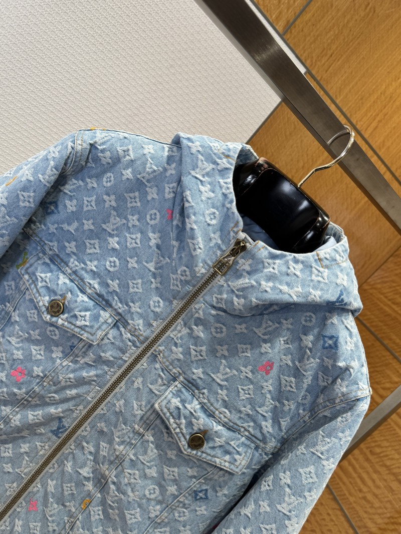 LV Color Jacquard Hooded Denim Down Jacket 2