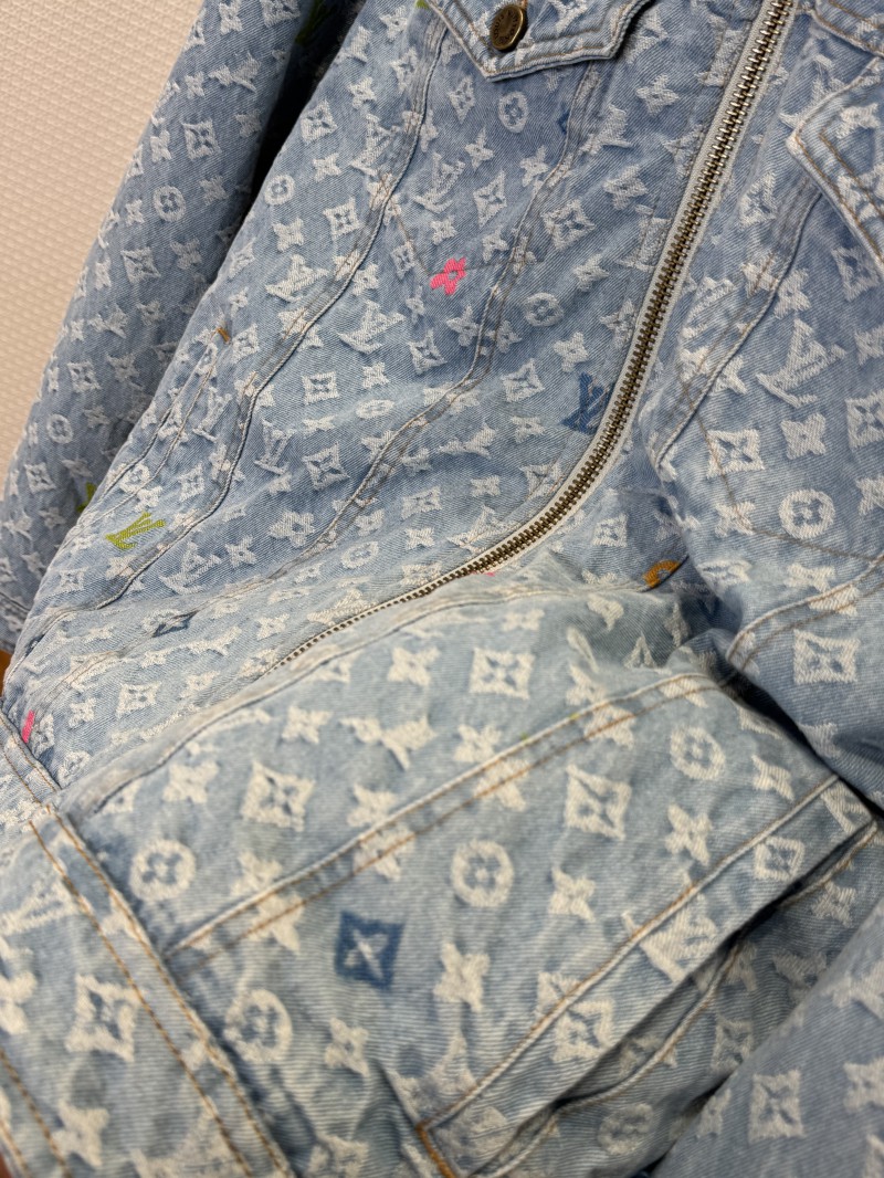 LV Color Jacquard Hooded Denim Down Jacket 4