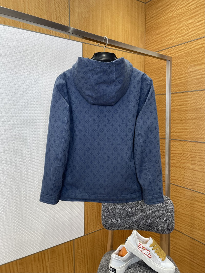 LV Full-Print Hooded Denim Down Jacket 1 1