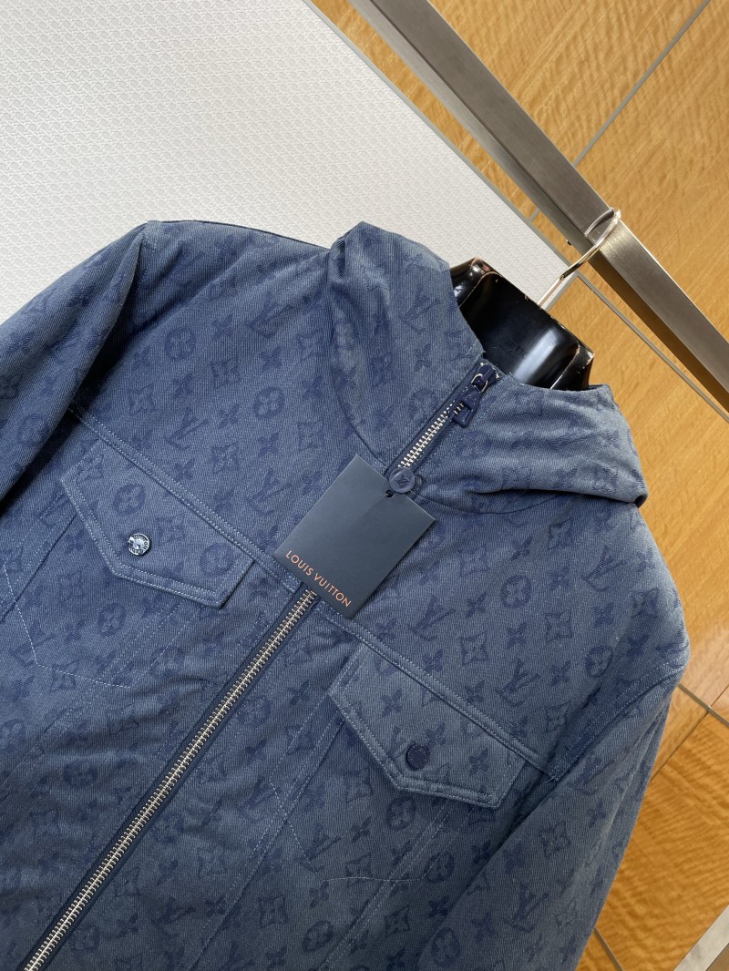 LV Full-Print Hooded Denim Down Jacket 1 2