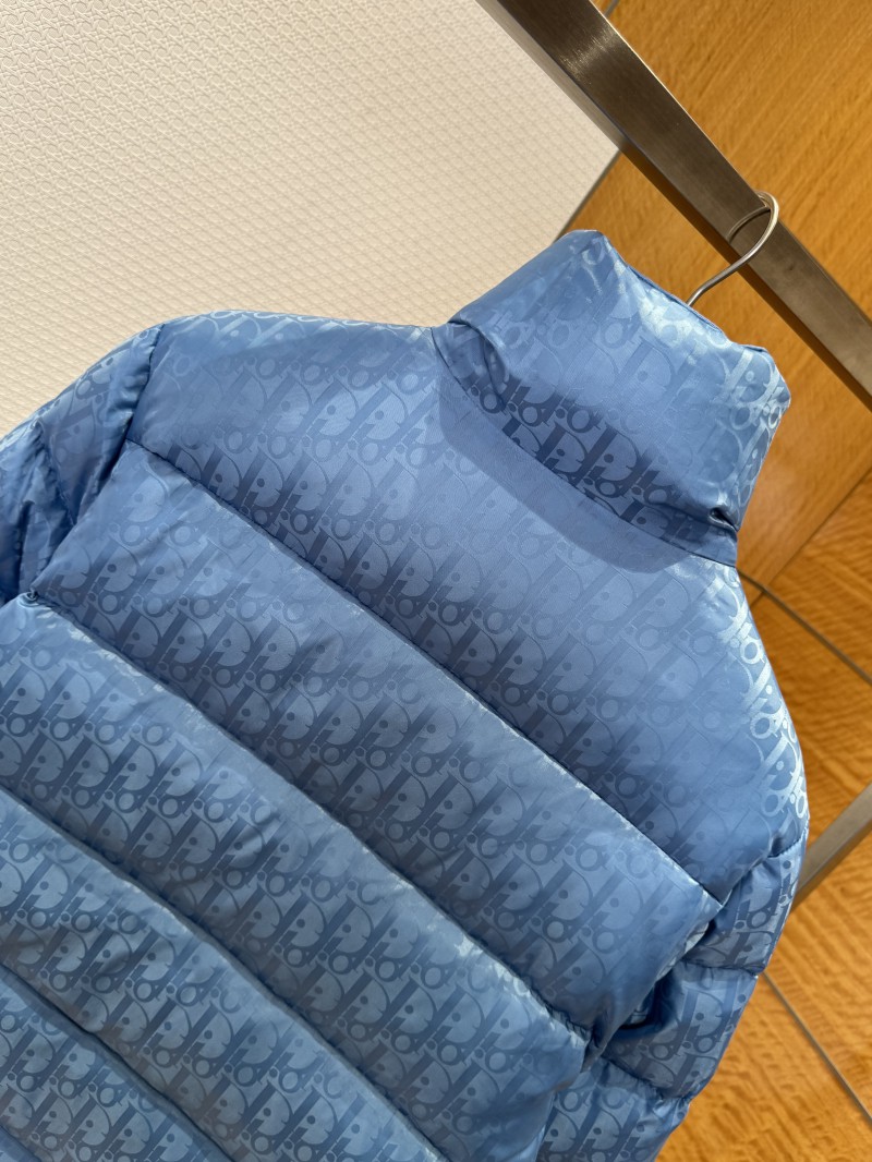 Dior All-Over Print Solid Color Zipper Stand Collar Down Jacket 4 6