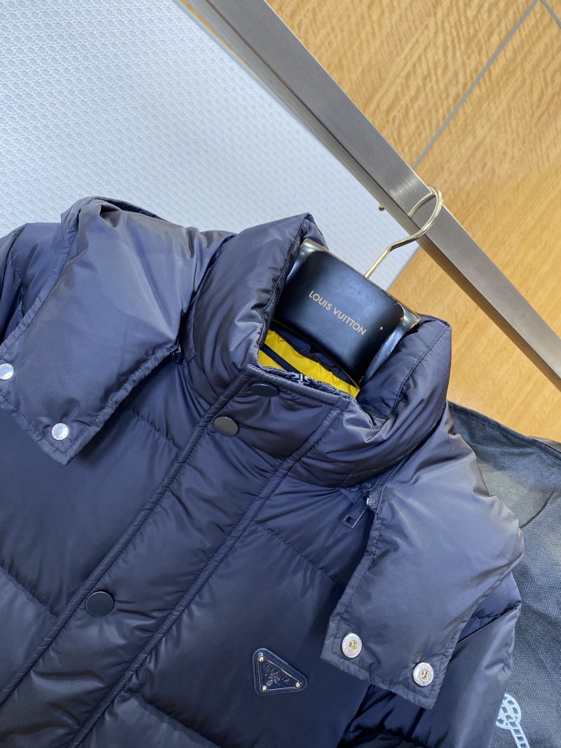 Prada Enameled Triangle Logo Stand Collar Hooded Down Jacket1 2