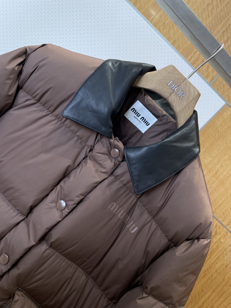Miu Miu Logo Print Leather Collar Down Jacket 1 2