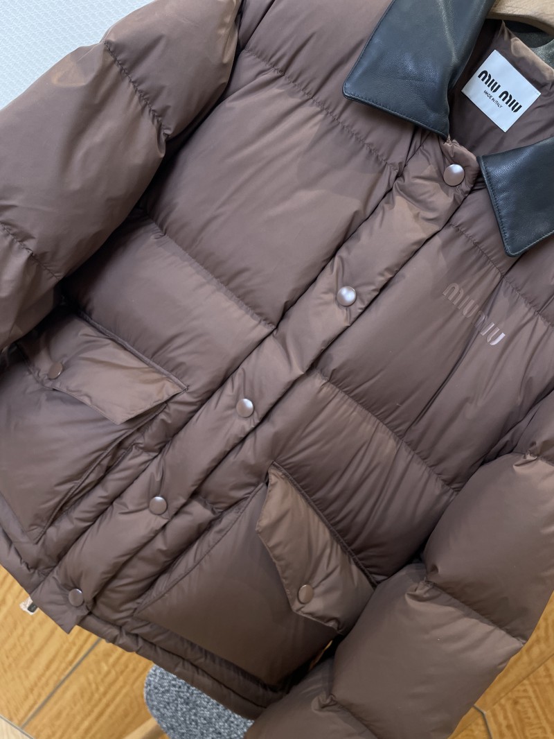 Miu Miu Logo Print Leather Collar Down Jacket 1 3