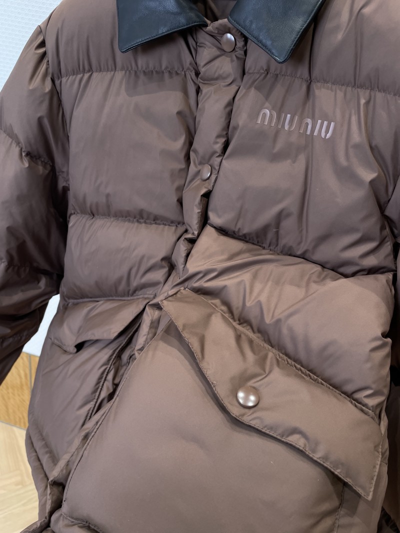 Miu Miu Logo Print Leather Collar Down Jacket 1 4