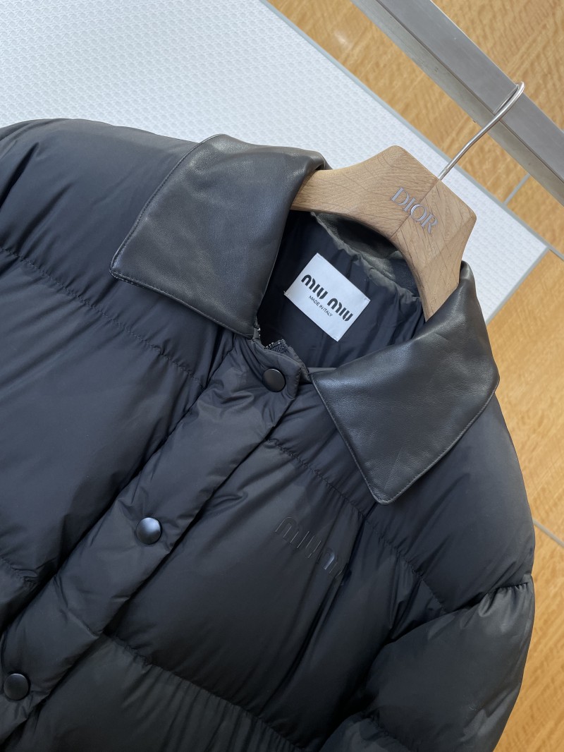 Miu Miu Logo Print Leather Collar Down Jacket 2 2