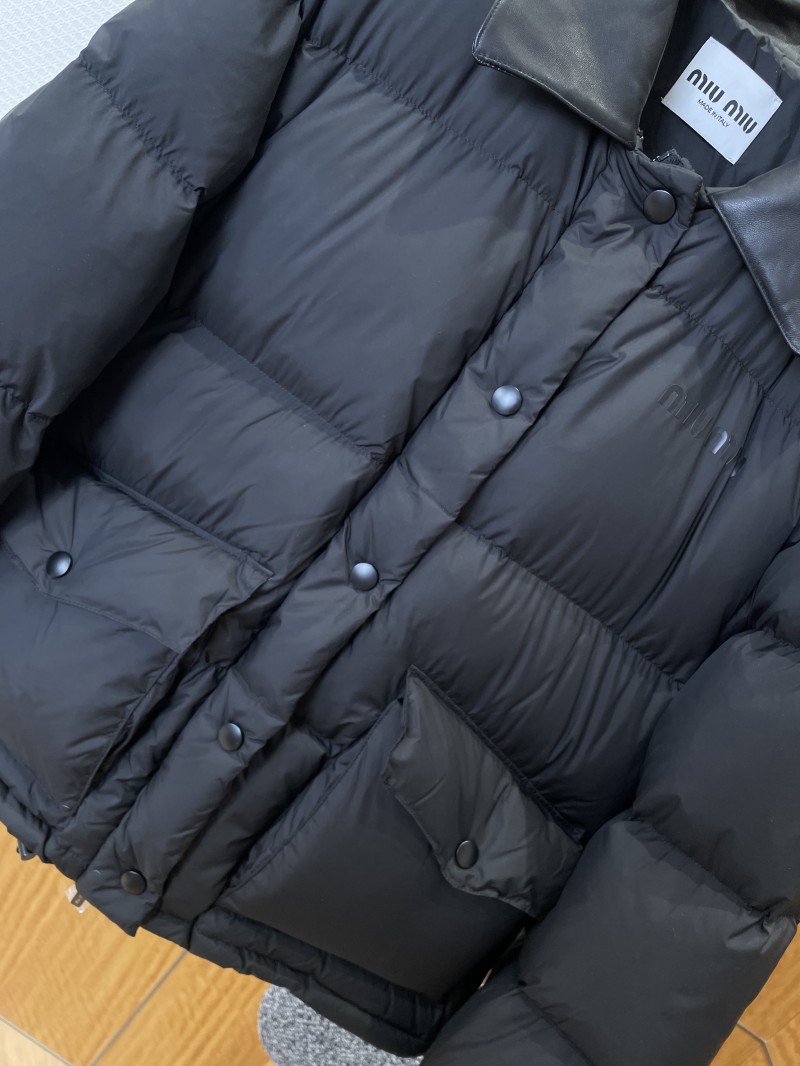 Miu Miu Logo Print Leather Collar Down Jacket 2 3