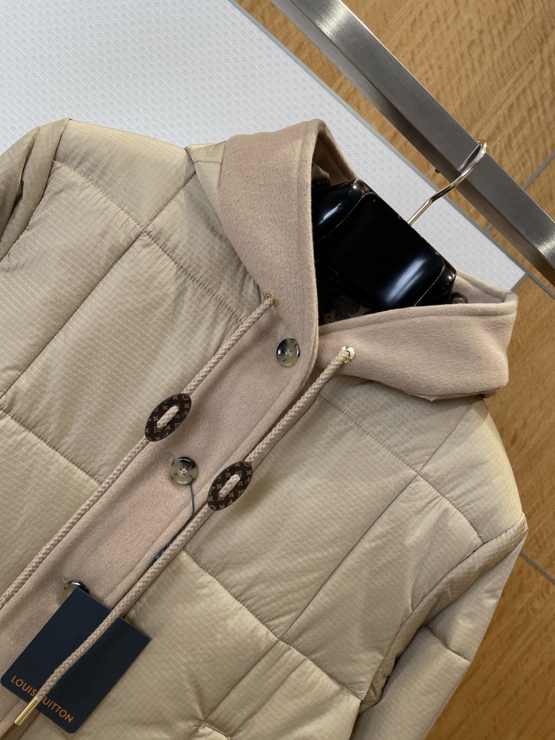 LV leather label color blocked hooded lightweight down jacket 1 2