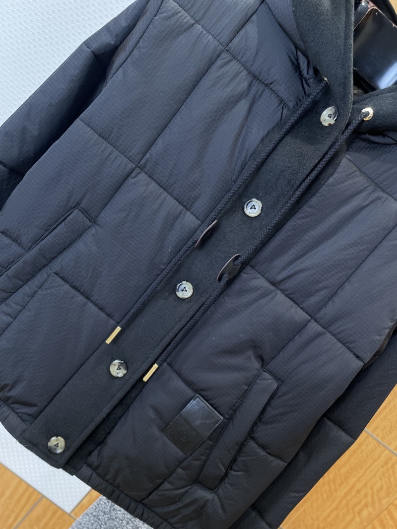 LV leather label color blocked hooded lightweight down jacket 2 3