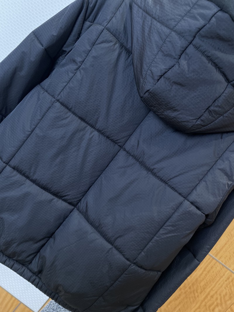 LV leather label color blocked hooded lightweight down jacket 2 6